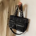 thumbnail image 2 of Bolso de lona para mujer 2024, nuevo bolso de mano a rayas para ir al trabajo, bolso cruzado retro versátil de un solo hombro con diseño de chica picante de metales pesados, 2 of 5