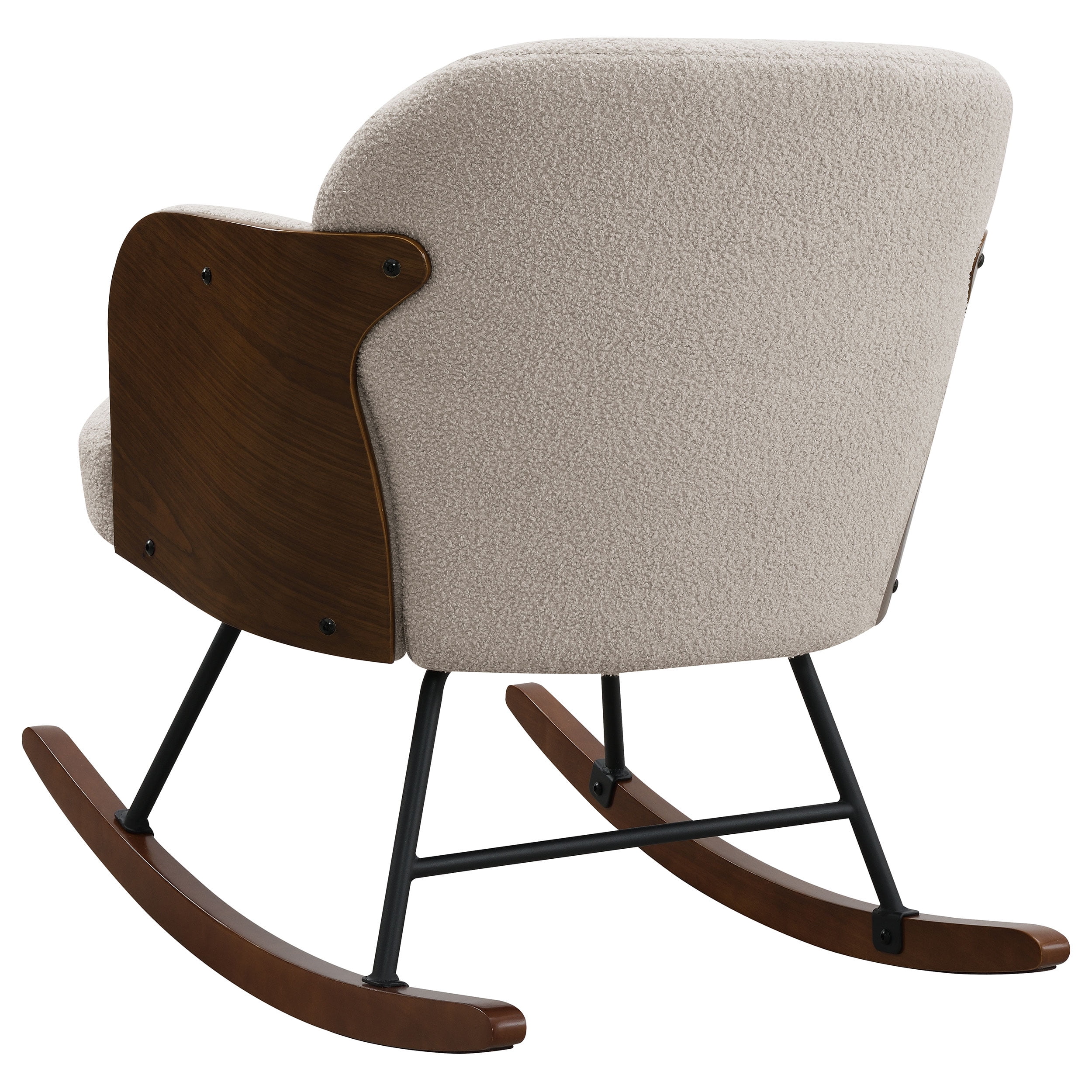 Acpouw Beige Boucle Upholstered Rocking Chair with Walnut Bentwood Frame, Metal Legs, Wooden Rockers, Smooth Motion, 31"H x 27"W x 35.25"D Accent Nursery Rocker