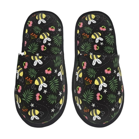 

Honeii Bees print Slippers Memory Foam House Bedroom Slippers for Women and Men Fuzzy Plush Comfy Faux Fur Lined Slide Shoes-Medium