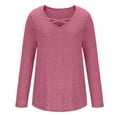 thumbnail image 6 of WREESH Womens Fashion Slim T-Shirts V Neck Solid Color Pullover Long Sleeve Tops Keeping Warm Outing Tops Blouse Pink, 6 of 7