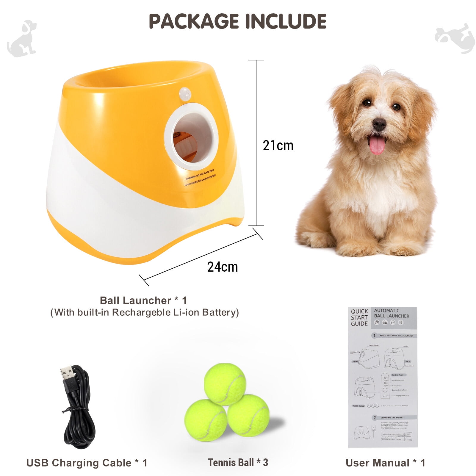 Automatic Dog Ball Thrower with 3 Balls Interactive Tennis Ball Launcher for Dogs Pet Ball Throwing Machine for Indoors/Outdoors Playing