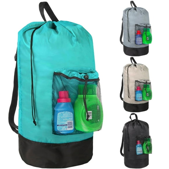 Mochila de lavandería Trail maker turquesa con bolsillo de malla grande
