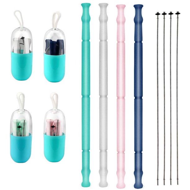 Collapsible Straw Reusable Silicone Straws Foldable Drinking Straws