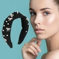 thumbnail image 2 of Unique Bargains 1 Pc Bow Faux Pearls Tie Headbands for Women Black, 2 of 6