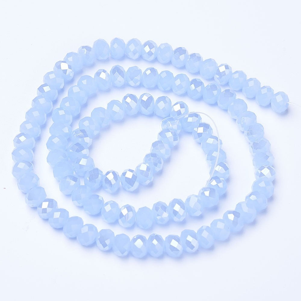 10Strand Electroplate Glass Beads Strands Imitation Jade Beads AB Color Plated Faceted Rondelle Light Sky Blue 10x8mm Hole: 1mm about 65~66pcs/strand 20.8~21.2 inch(53~54cm)