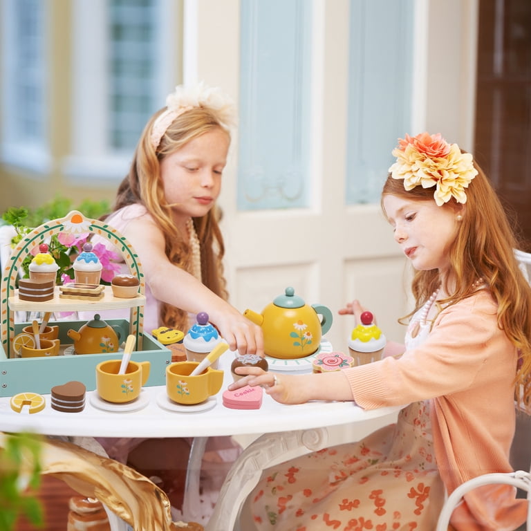 JoyStone Wooden Tea Party Set for Toddlers, 19PCS Pretend Play Tea