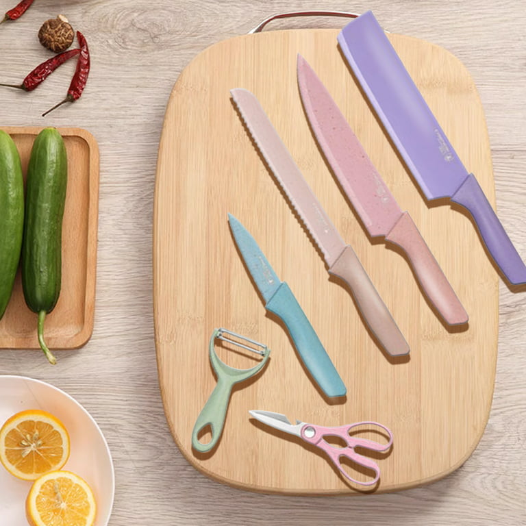 6 Pcs Colorful Kitchen Knife Set,Colored Kitchen Knives Set with Non-Stick  Coating for Cooking,Travel 