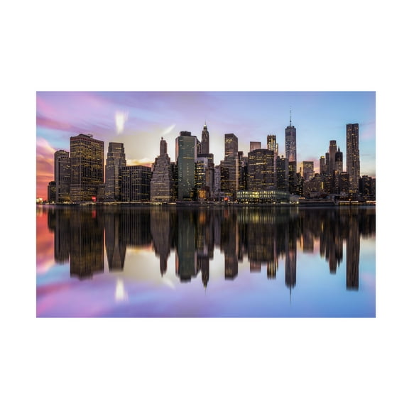 Canvas Wall Art - Rostislav Kralik 'Reflections Of A Sleepless City' Wall Art for Living Room, Bedroom, or Office Décor by Trademark Fine Art - 19 x 12 Inches
