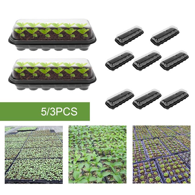 Bandeja De Inicio De Semillas Bandeja De Plántulas Bandeja De Germinación De Invernadero De Plástico Con Cúpula Reutilizable Bandeja De Cultivo De Invernadero De 12 Celdas Juego De Propagador De Jardí Muyoka Hogar