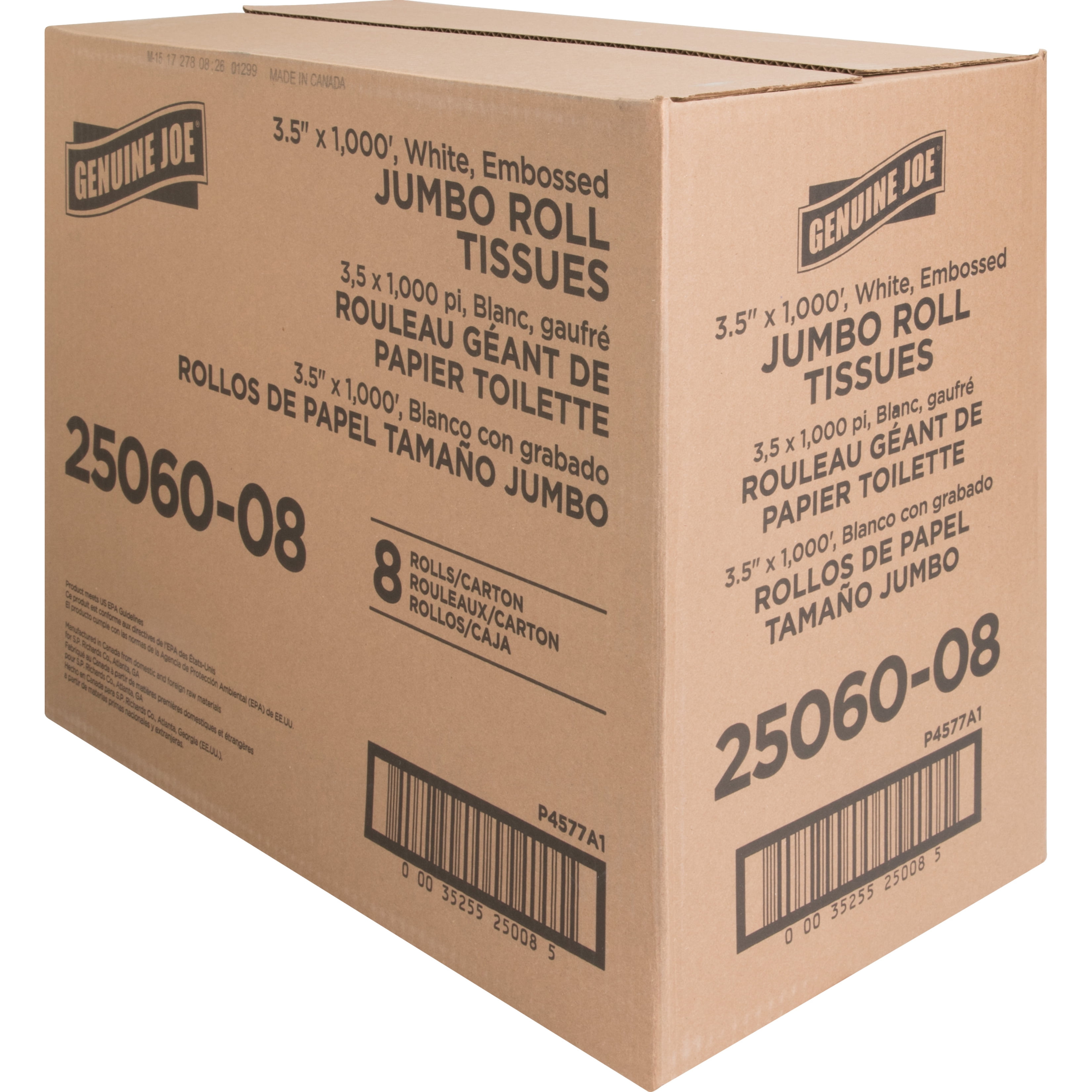 Genuine Joe Solutions Embossed 2 Ply Paper Toilet Paper, Unscented, 8 Rolls per Carton