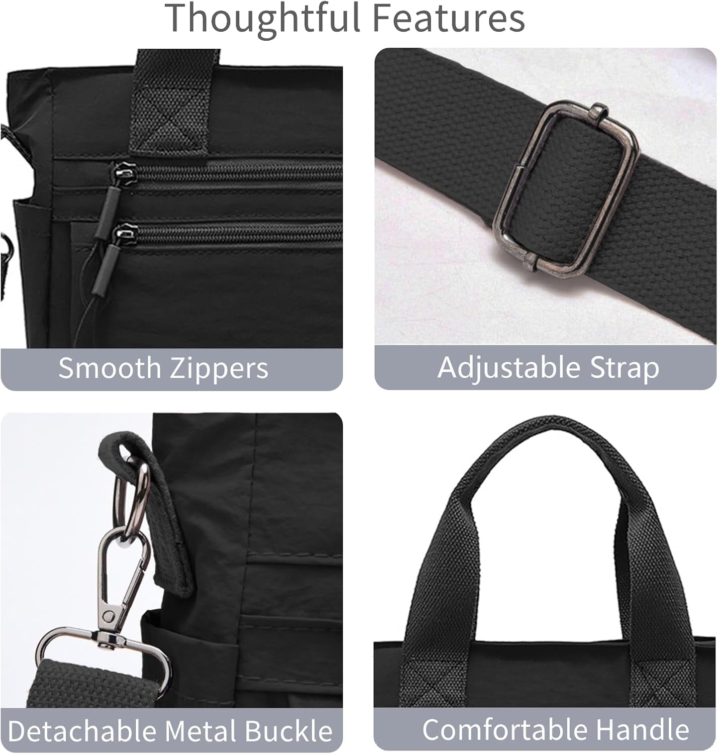 Small Nylon Tote Bag for Women Lightweight Crossbody Tote Handbag with Long Strap for Daily, Work, College & Travel