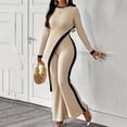 thumbnail image 2 of Women's Fashion Long Sleeve Color Contrasting Side Split T Shirt+Splicing Pants Set, 2 of 9