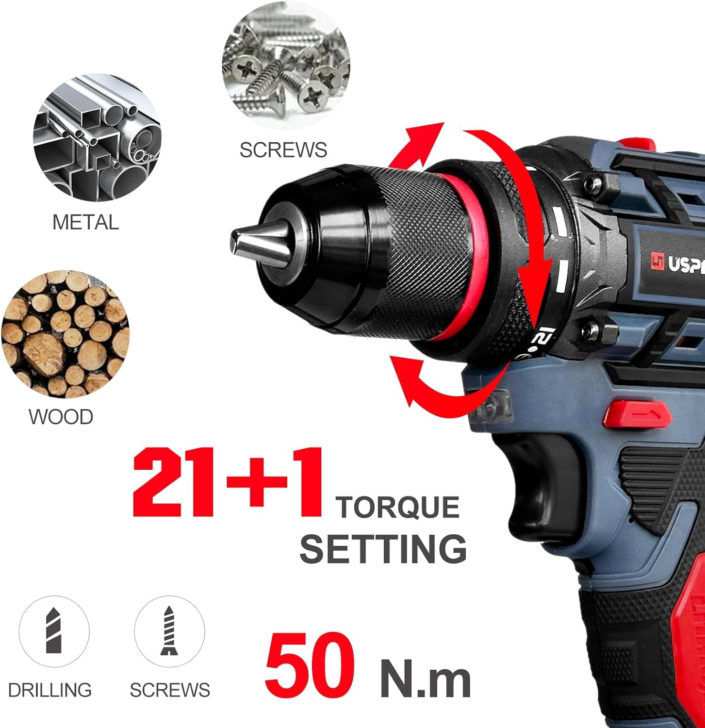 20V Cordless Brushless Power Drill Set, 3/8-Inch Chuck, 443 In-Lbs Torque, 2 Variable Speed