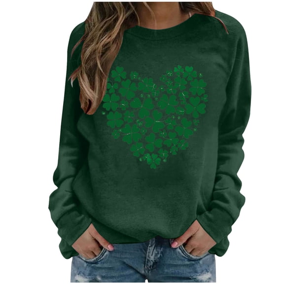Teyfeniy St. Patrick's Day Sweatshirts for Women Graphic Long Sleeve Tops Casual Irish Gift Pullover Shirts Loose Crew Neck Comfy Tops