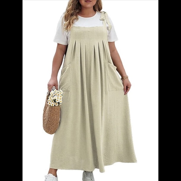 Vestido de Verano para Mujer, Talla Grande, Informal, Sin Mangas, con Tirantes Finos, para Playa Albaricoque XXL