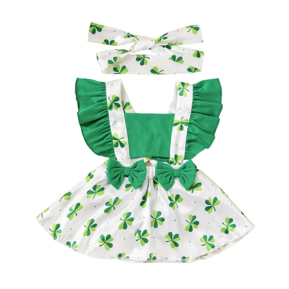 Krdevn Girls St. Patrick's Day Dress - Ruffle Sleeve Two Piece Outfit for Toddler Party Wear,18-24 Months