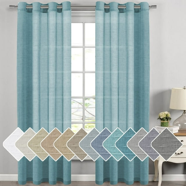 H.VERSAILTEX Elegant Natural Linen Sheer Curtain Panels, Energy Saving Privacy Protection Nickel Grommet Window Panels / Drapes for Bedroom / Living Room, 2 Panels, 52x108-Inch, Turquoise