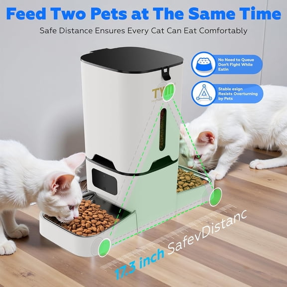 Dual Automatic Cat Feeder for 2 Cats, 7L WiFi Dispenser with App Control & Stainless Steel Bowls