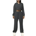 thumbnail image 2 of Brondbend Womens Track Suits 2 Piece Set Sweatsuit for Women Hooded Long Sleeve Zipper Solid Cropped Sweatshirt and Elastic Waist Sweatpant Set Baggy Fall Workout Comfortable Outfits,Dark Gray, 2 of 5