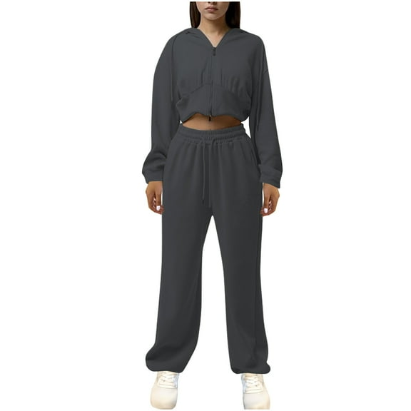 Sevevn Womens Full Zip-Up Hoodie Tracksuit Set Long Sleeve Casual Jogging Suits Workout Gym 2 Piece Outfits with Pockets