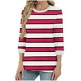 thumbnail image 2 of purcolt Womens 3/4 Length Sleeve Tops Striped Color Block T Shirts Casual Crewneck Loose Tunic Tops Basic Tees(Red, M), 2 of 5