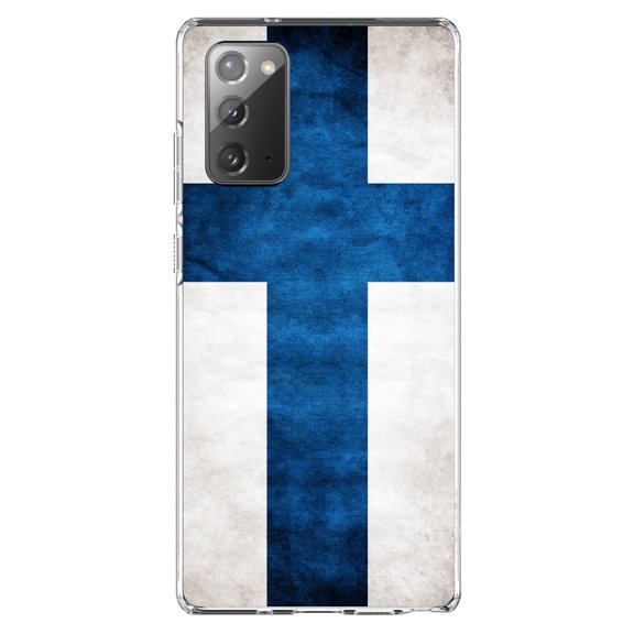 DistinctInk Clear Shockproof Hybrid Case for Galaxy Note 20 ULTRA (6.9" Screen) - TPU Bumper, Acrylic Back, Tempered Glass Screen Protector - Finland Old Flag - Finland