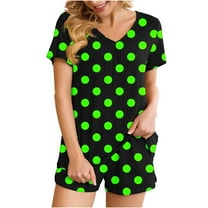 Two Piece Sets for Women Summer Plus Size Fashion Polka Casual Home Two-piece V-neck Top With Pocket Shorts Set