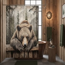 Bear Shower Curtain,Western Country Mountain Forest Bathtub Curtain,Vintage Rustic Farmhouse Cabin Hunting Wild Animal Print Bathroom Decor with Hooks,69X70 in