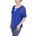 thumbnail image 2 of NY Collection Women's Petite Short Ruffle Sleeve Top with Rhinestones, 2 of 4
