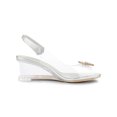thumbnail image 4 of BLISSFUL STEP Women's Shoes Clear Wedge Heels Rhinestone Peep Toe Slingback Transparent Shoes Silver 6, 4 of 9