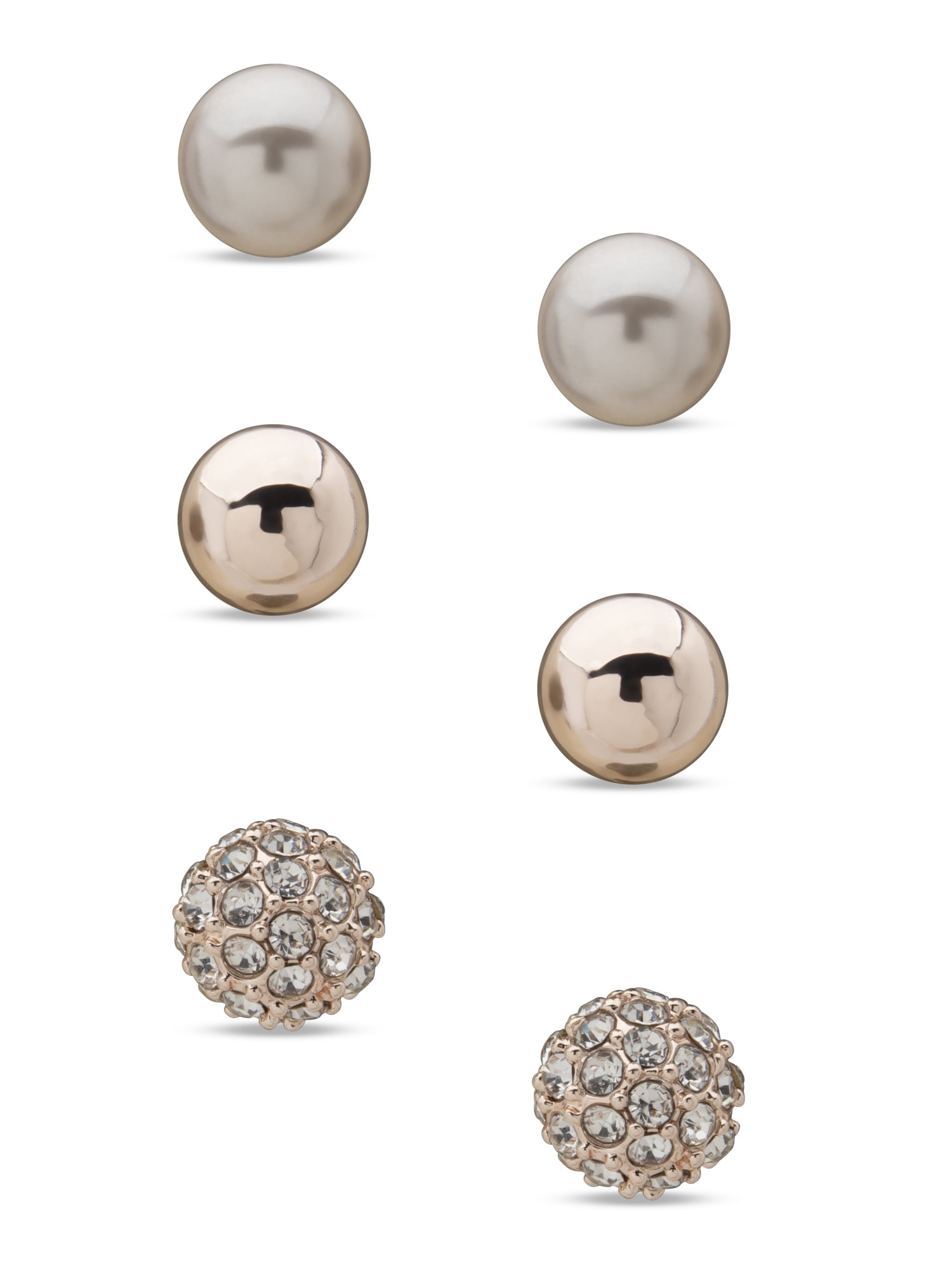 You're Invited Womens Rose Gold Toned, Faux Pink Pearl, and Crystal Stud 3 Pack Pierced Earrings