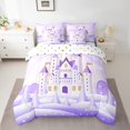 thumbnail image 2 of Manfei Fairy Tale Castle Bedding Comforter Set 7-Piece,Snow Pine Full Bedding Set,Purple White Fitted Sheet Flat Sheet,Breathable Bedroom Decor Reversible, 2 of 7