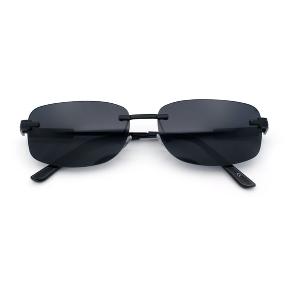 Rimless Rounded Rectangle Hustler Fashion Metal Frame Sunglasses All Black