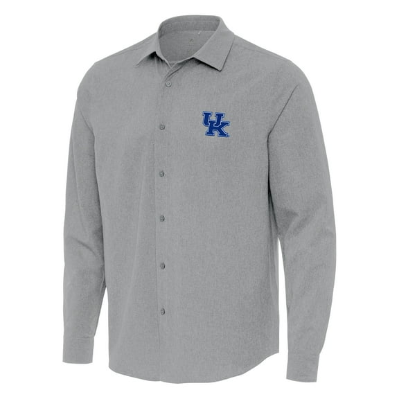 Men's Antigua Gray Kentucky Wildcats Exposure Woven Long Sleeve Button-Up Shirt