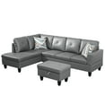 thumbnail image 3 of Sectional Couch, L Shaped Couch with Storage Ottoman, Leather Sofas for Living Room Apartment, Modern 3 Piece Sofa Set, Left Chaise, Dark Grey, 3 of 5