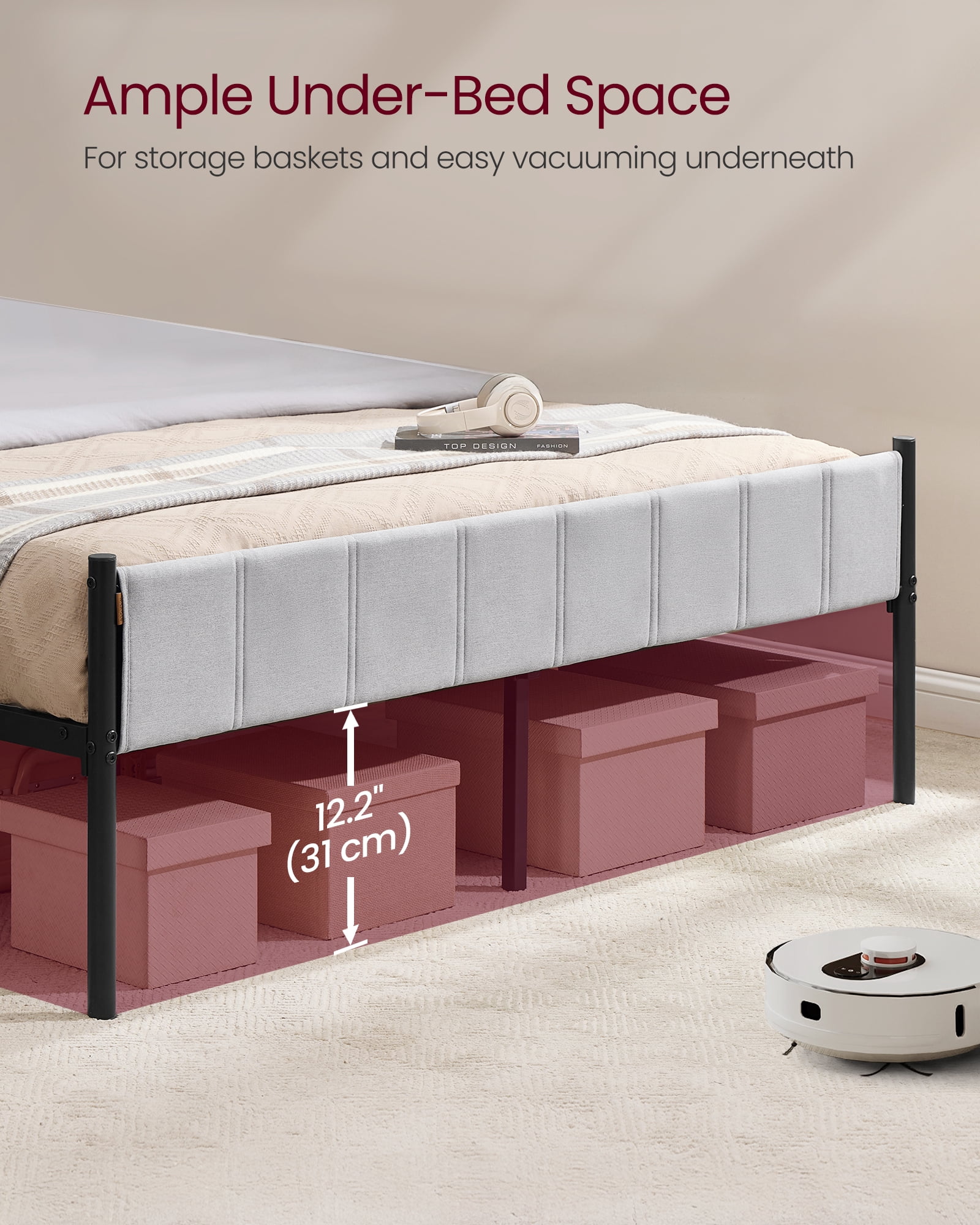 Queen Size Upholstered Bed Frame with Footboard, 1100 lb Capacity, Steel Slats, No Box Spring, Easy Assembly, Modern Minimalist, Dove Gray