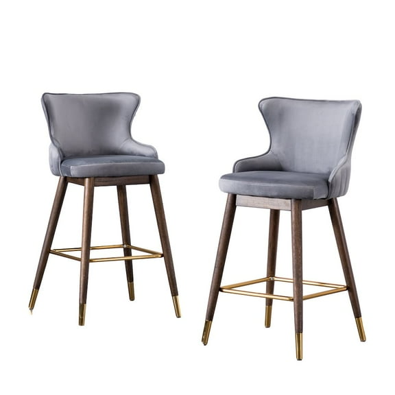 Roundhill Furniture Leland Fabric Upholstered Wingback Bar Stools, Set of 2, Gray