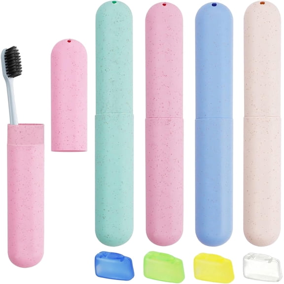 FULANDL 4 Pack Travel Toothbrush Case, Plastic Travel Toothbrush Holder,Portable Tooth Brush Cover Container for Trip Home Camping Traveling(4 Colors)