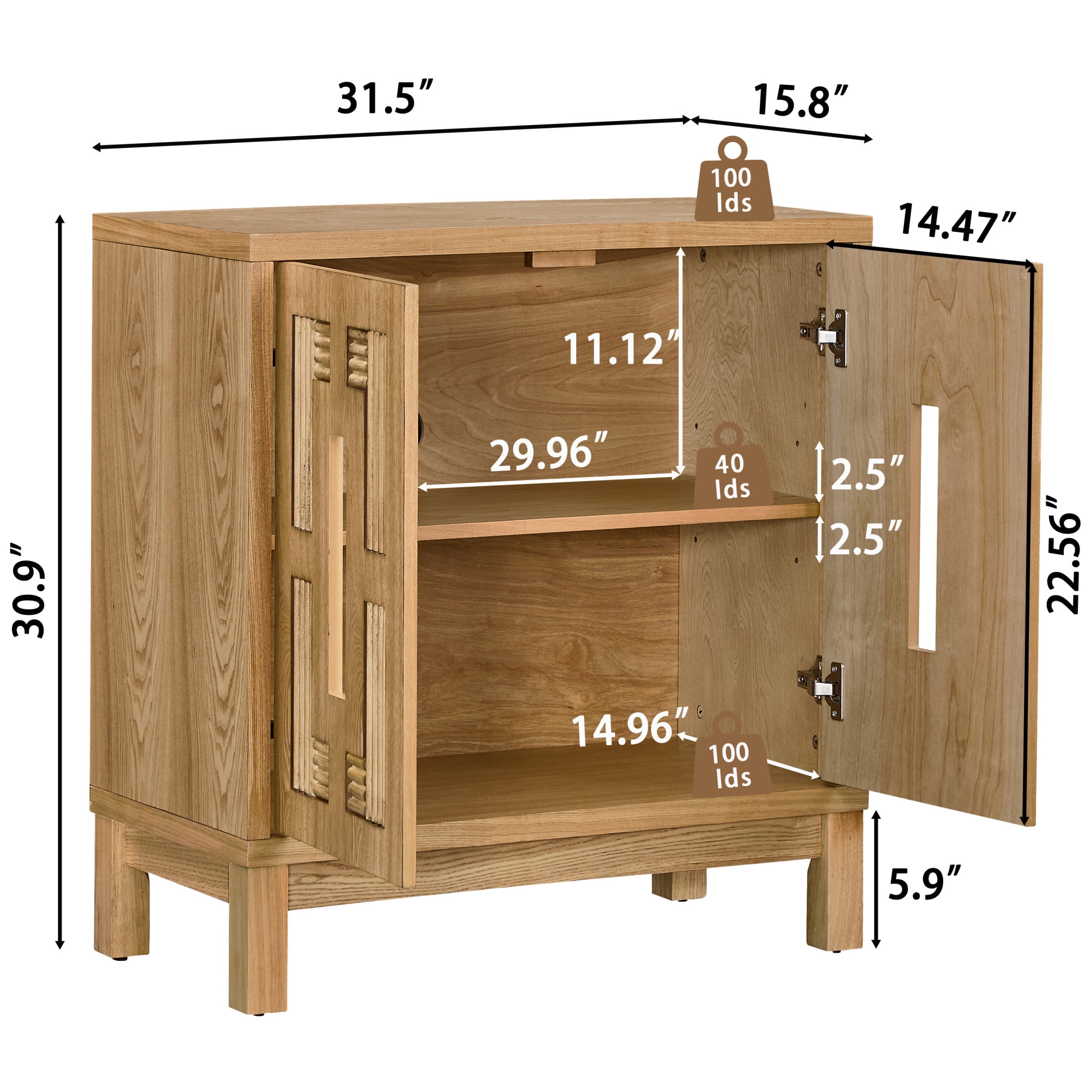 GDF Studio 31.5" Mid Century Modern Sideboard Cabinet with 2 Doors, Adjustable Shelf, Carved Openwork, Natural