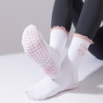 thumbnail image 3 of Yawlsow Pilates Grip Socks for Women, 3 Pairs Non Slip Yoga Socks with Ruffle Cuff Embroidery for Barre Ballet Workout, US Size 5-10, 3 of 6