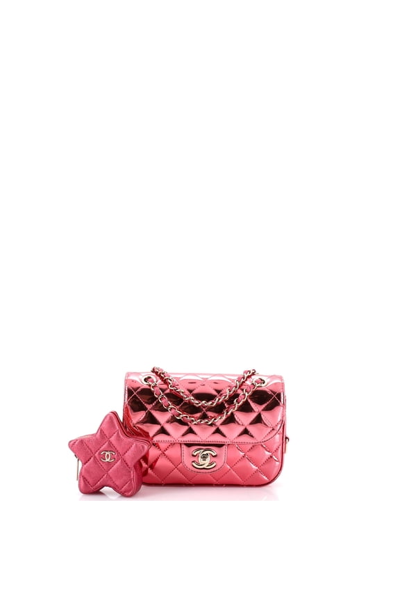 Pre-Owned Hollywood Boulevard Flap Bag with Star Coin Purse Quilted Metallic Leather Small By Rebag