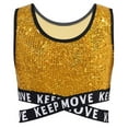 thumbnail image 2 of Xnihocha Kids Girls Sequins Sleeveless Cutout Waist Crop Top for Hip-hop Jazz Modern Dance Costume Gold 14, 2 of 4