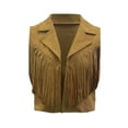 thumbnail image 6 of Lixiuxyad Womens Cardigans Women's Solid Fringed Hippie Vest Sleeveless Denim Western Velvet Fringed Jacket,Brown, 6 of 6