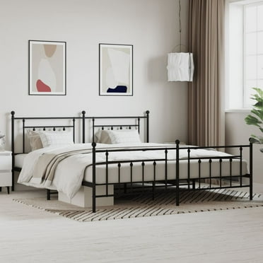 vidaXL 12" Black King Size Metal Bed Frame with Headboard & Footboard No Mattress