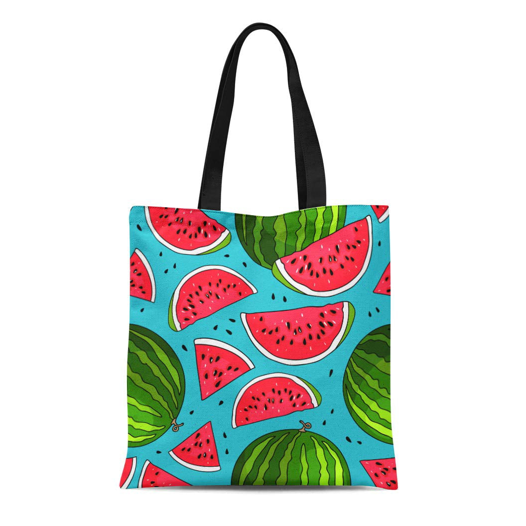 ASHLEIGH Canvas Tote Bag Pattern of Watermelons on Blue Juicy Summer ...