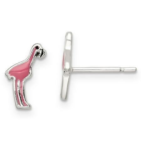 Silver Enamel Animal - 925 Sterling Silver Enamel Pink Flamingo Post Stud Earrings Animal Bird Travel Gifts For Women For Her