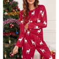 thumbnail image 4 of Conjunto de pijamas navideños para mujer, Tops con estampado de Papá Noel de manga larga y cuello redondo, pantalones largos con apertura de pierna y cintura elástica, ropa de dormir de Navidad, 4 of 4