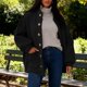 thumbnail image 1 of AUNVITO Women's Solid Color Lantern Sleeve Stand Collar Casual Button Front Jacket with Pockets Relaxed and Trendy Style, 1 of 9