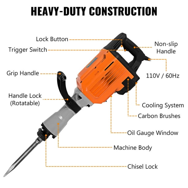 VEVOR 3600W Electric Demolition Hammer Heavy Duty Concrete Breaker