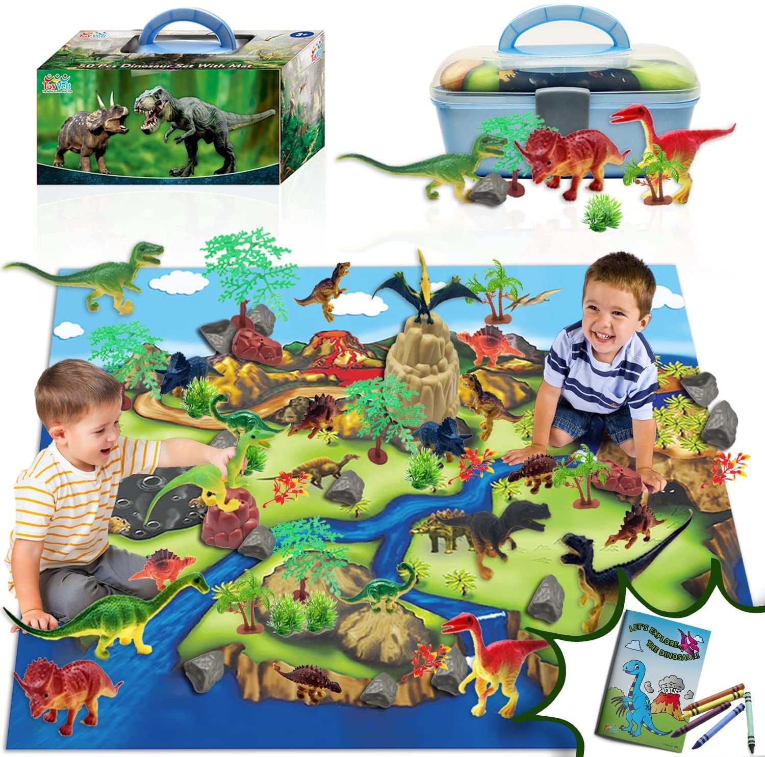 Details about   Dinosaur Toys For Kids boys Figures Realistic Model Sets Play Mat Trees and Map 